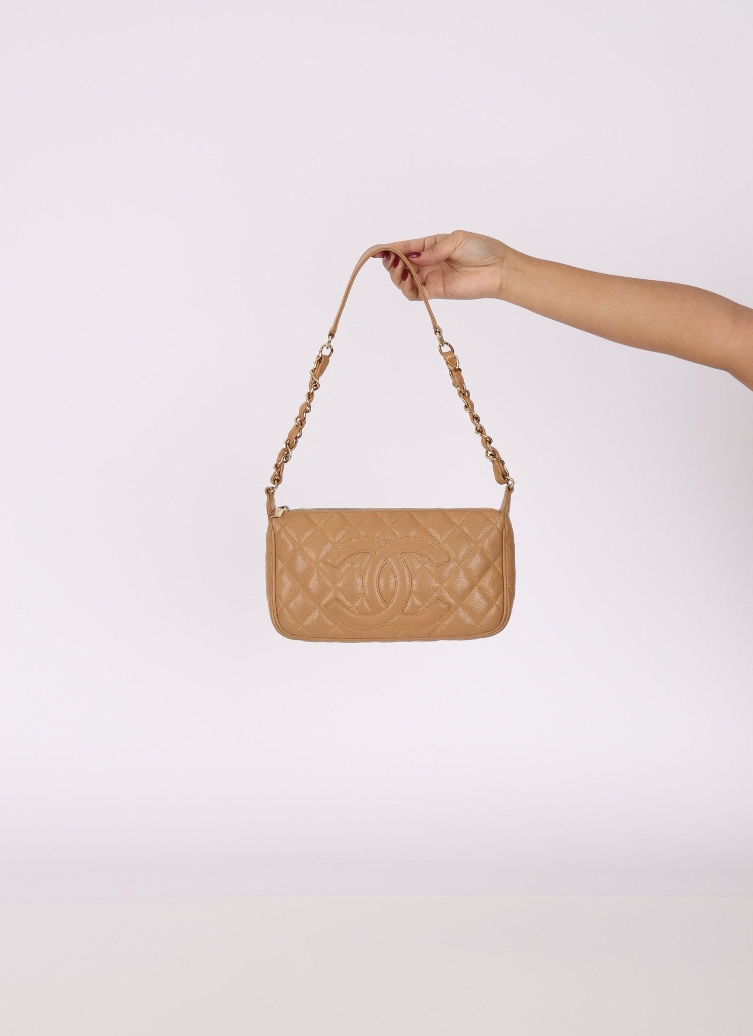 Chanel Beige Caviar Timeless Pochette - FashioNica