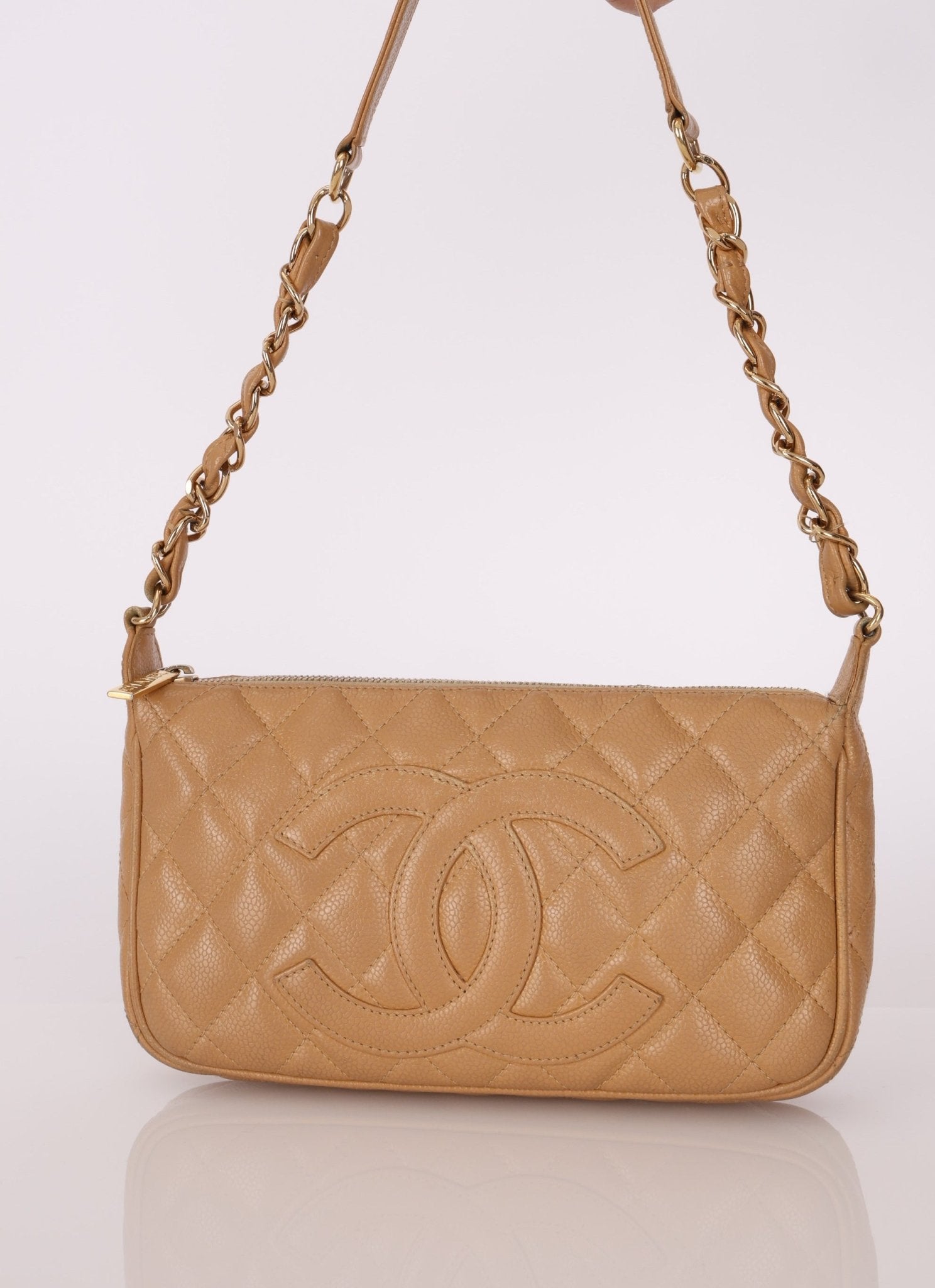 Chanel Beige Caviar Timeless Pochette - FashioNica