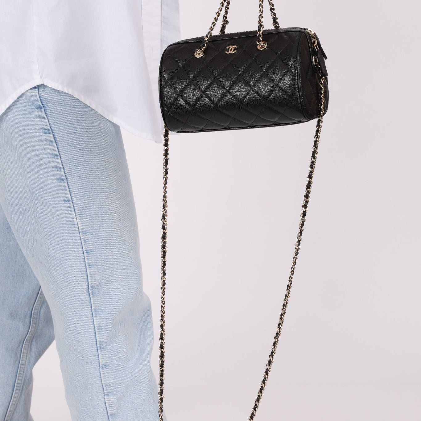 Chanel Black Caviar Timeless Classic Line Barrel Bag - FashioNica