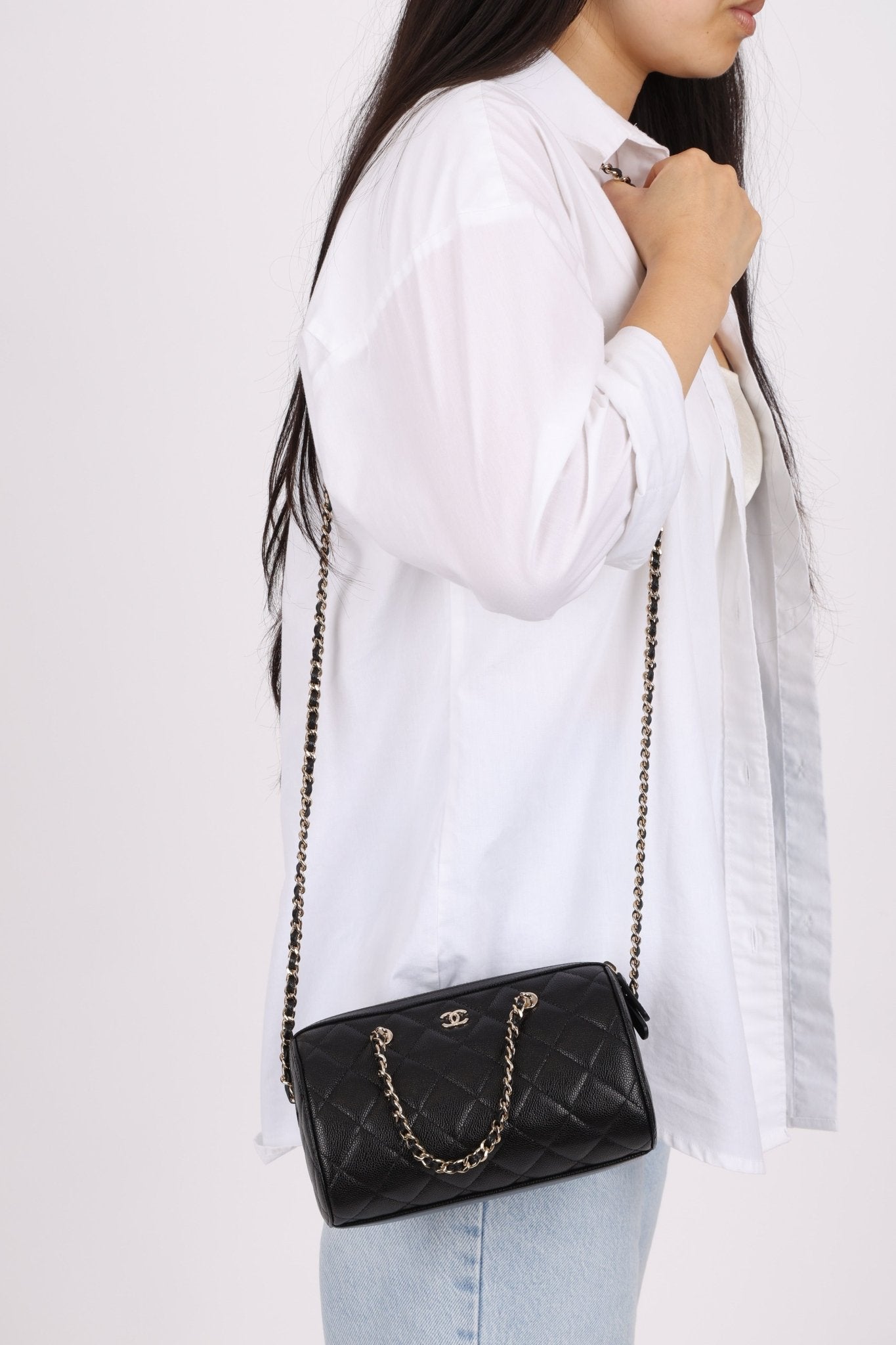 Chanel Black Caviar Timeless Classic Line Barrel Bag - FashioNica