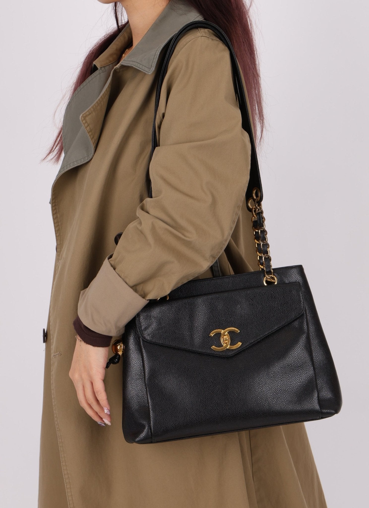 Chanel Caviar 24K GP Pocket Turnlock Tote - FashioNica