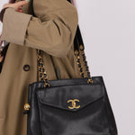 Chanel Caviar 24K GP Pocket Turnlock Tote - FashioNica