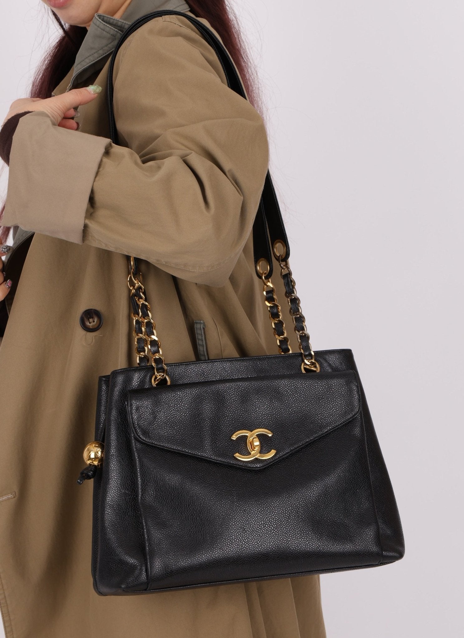 Chanel Caviar 24K GP Pocket Turnlock Tote - FashioNica