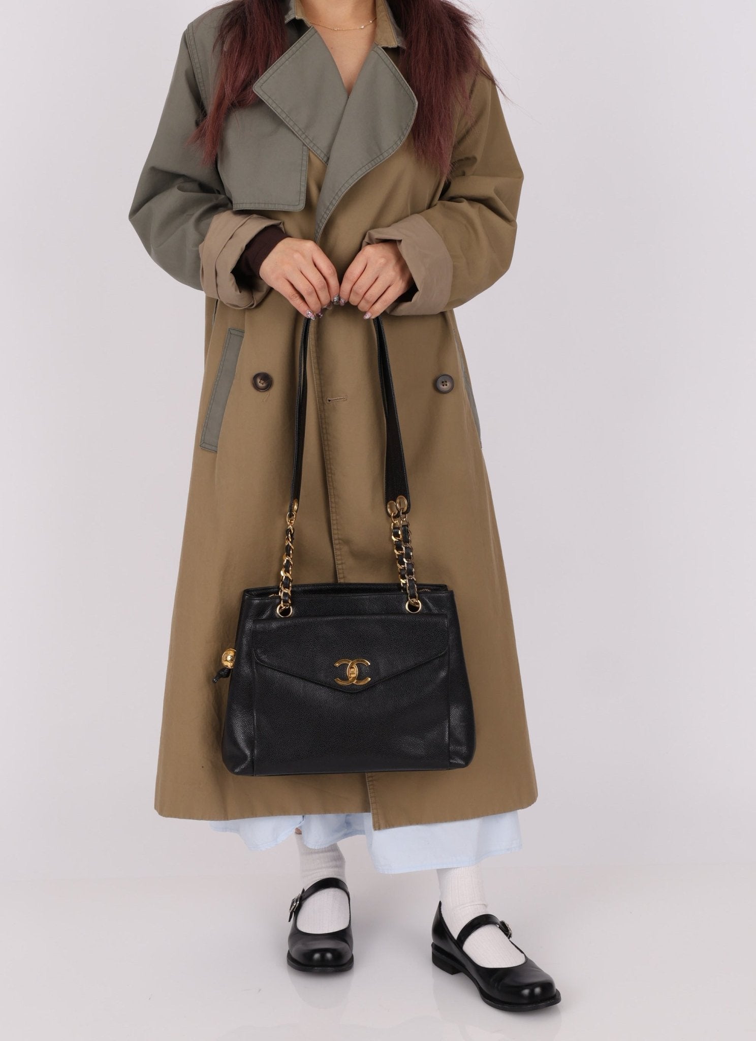 Chanel Caviar 24K GP Pocket Turnlock Tote - FashioNica