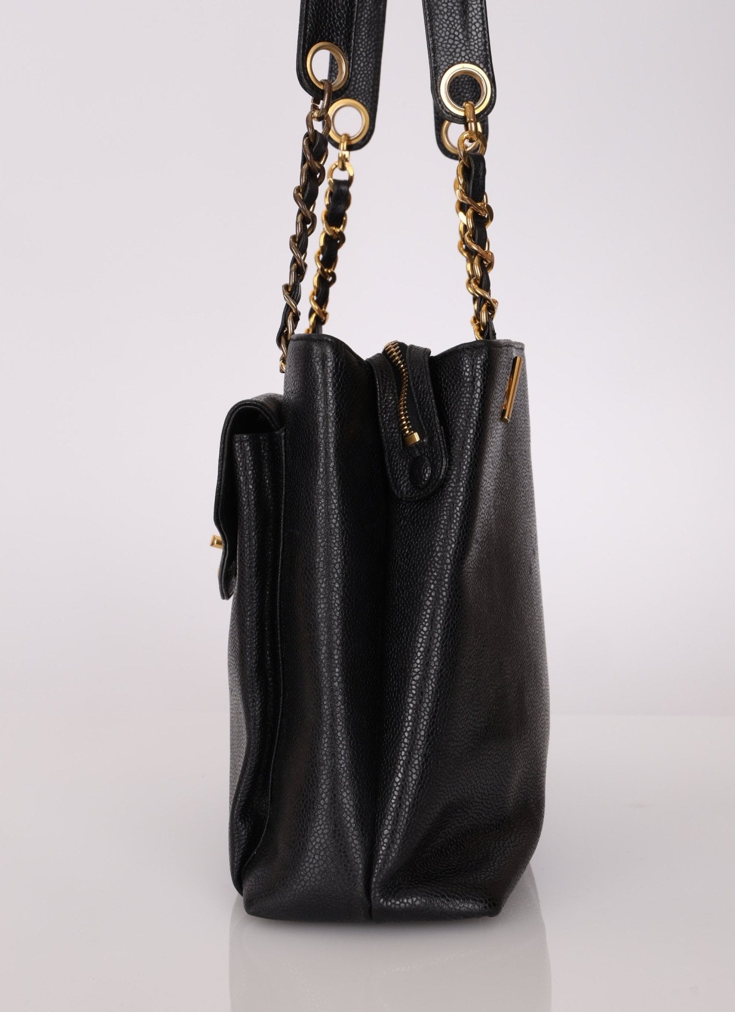 Chanel Caviar 24K GP Pocket Turnlock Tote - FashioNica