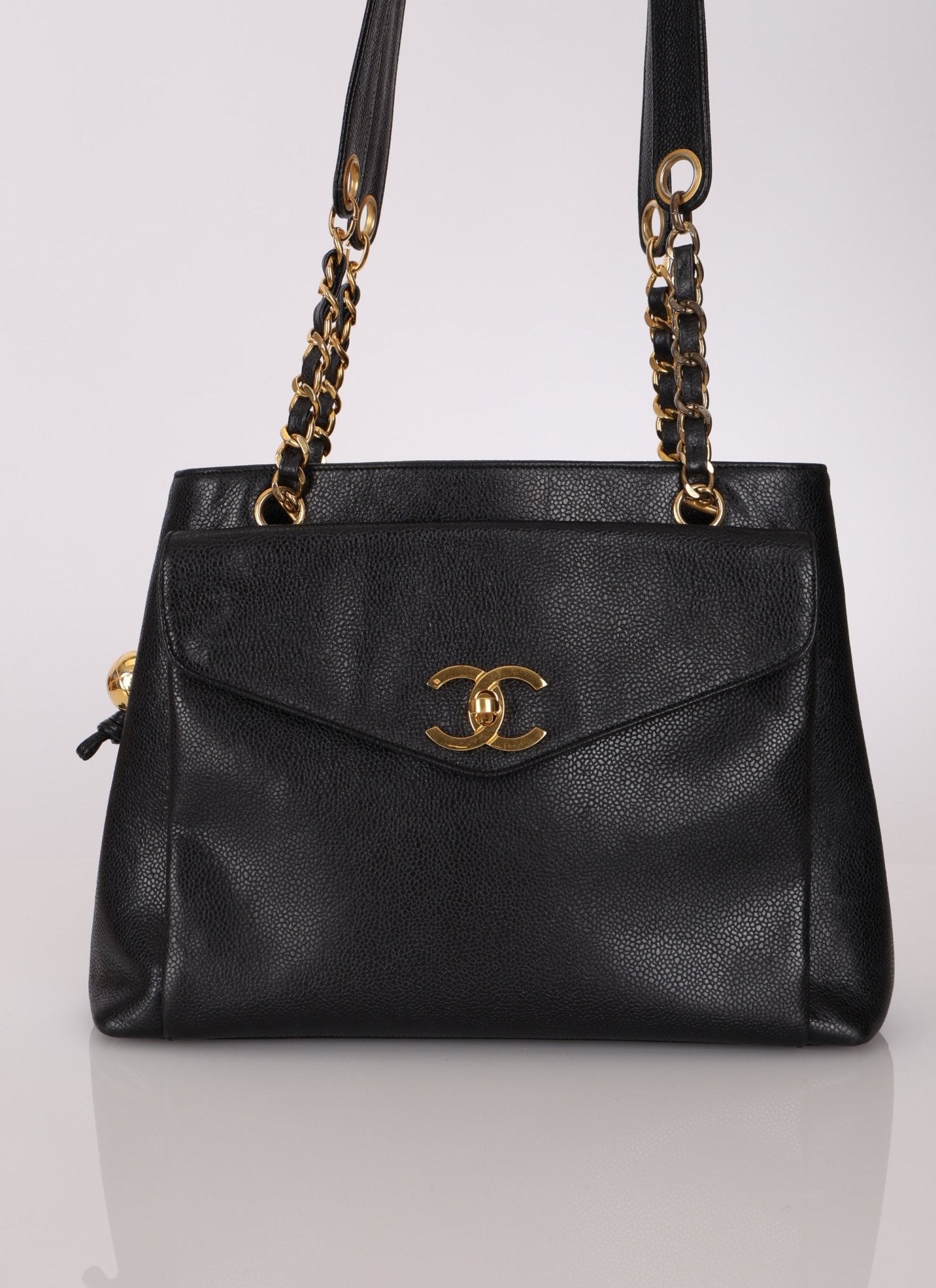 Chanel Caviar 24K GP Pocket Turnlock Tote - FashioNica
