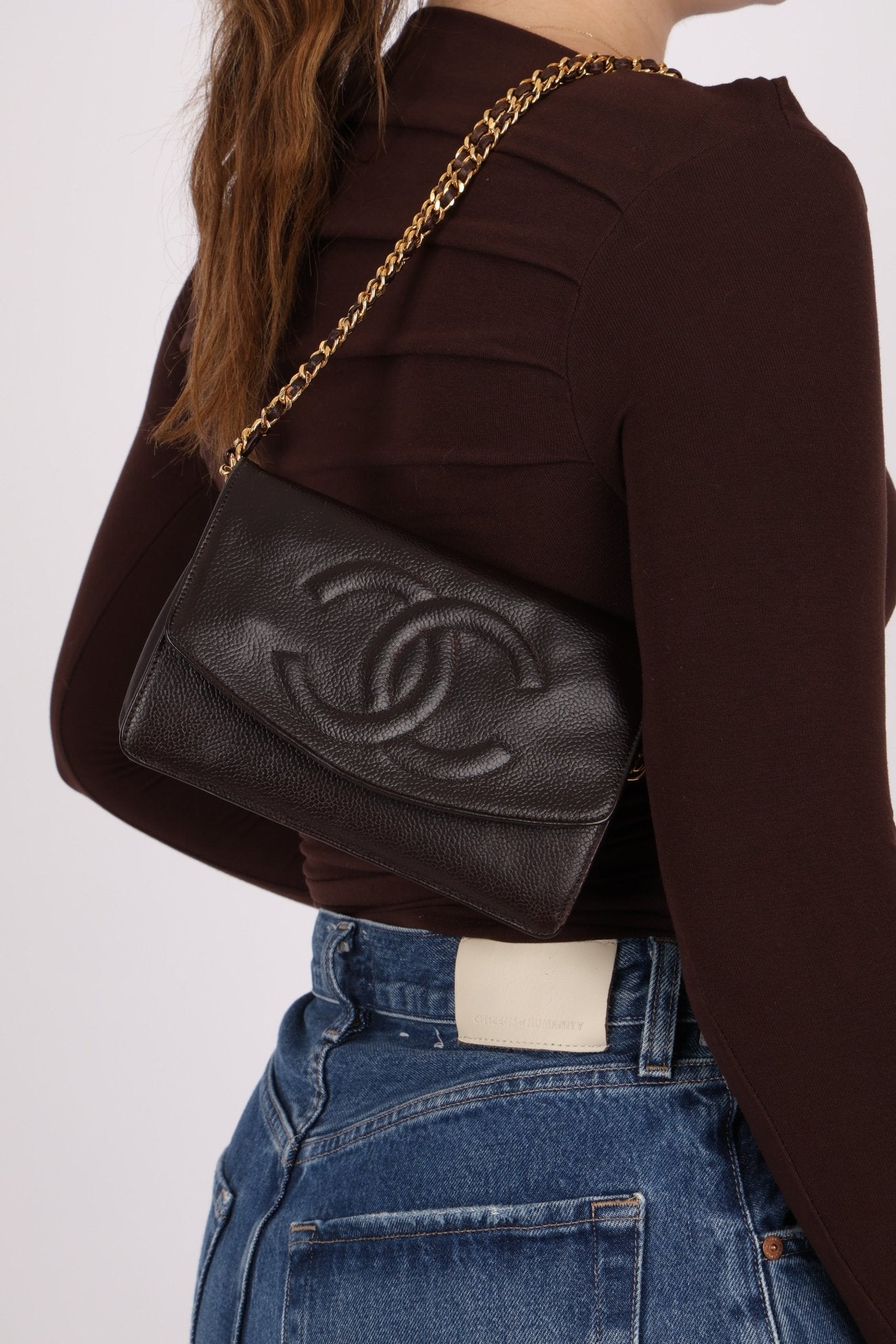 Chanel Caviar Chocolate Timeless Wallet on Chain - FashioNica