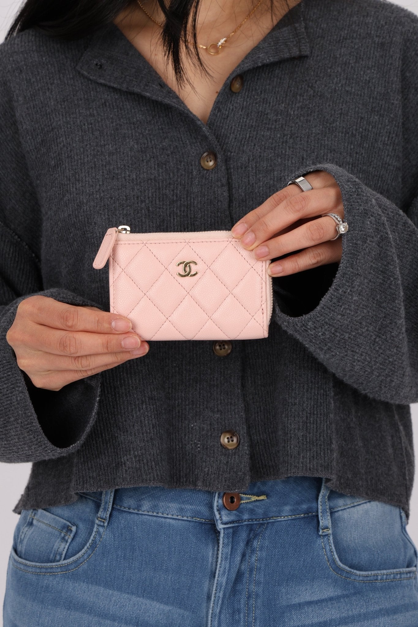 Chanel Caviar Zip Card Holder Key Pouch - FashioNica