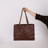 Chanel Chocolate Calfskin 24K GP Chunky Chain Tote - FashioNica