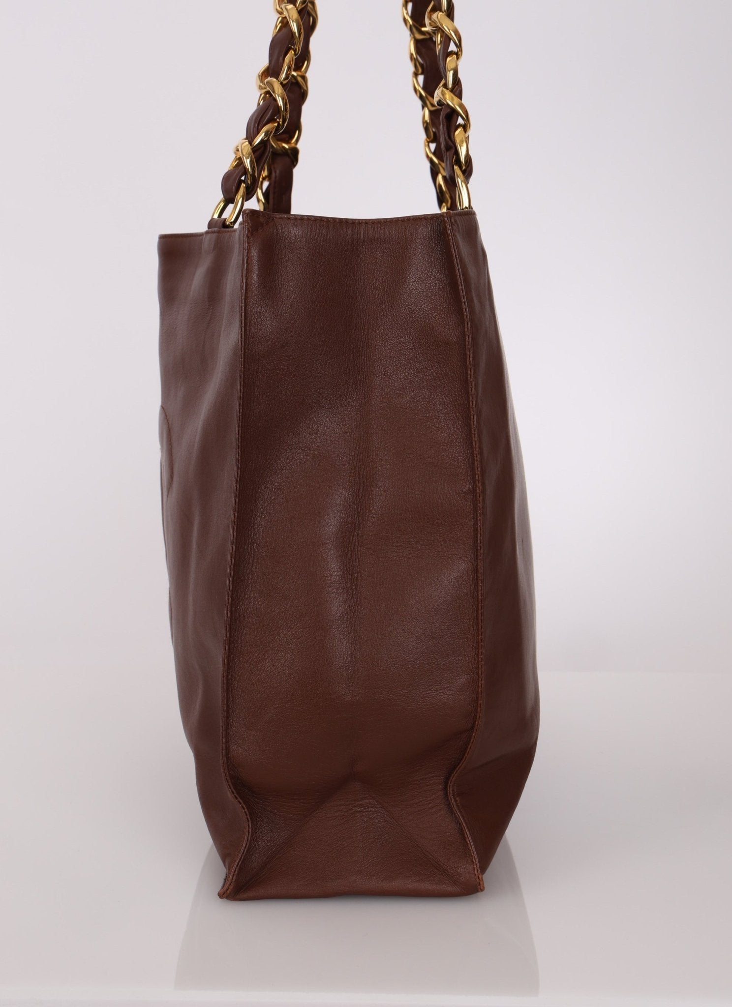 Chanel Chocolate Calfskin 24K GP Chunky Chain Tote - FashioNica