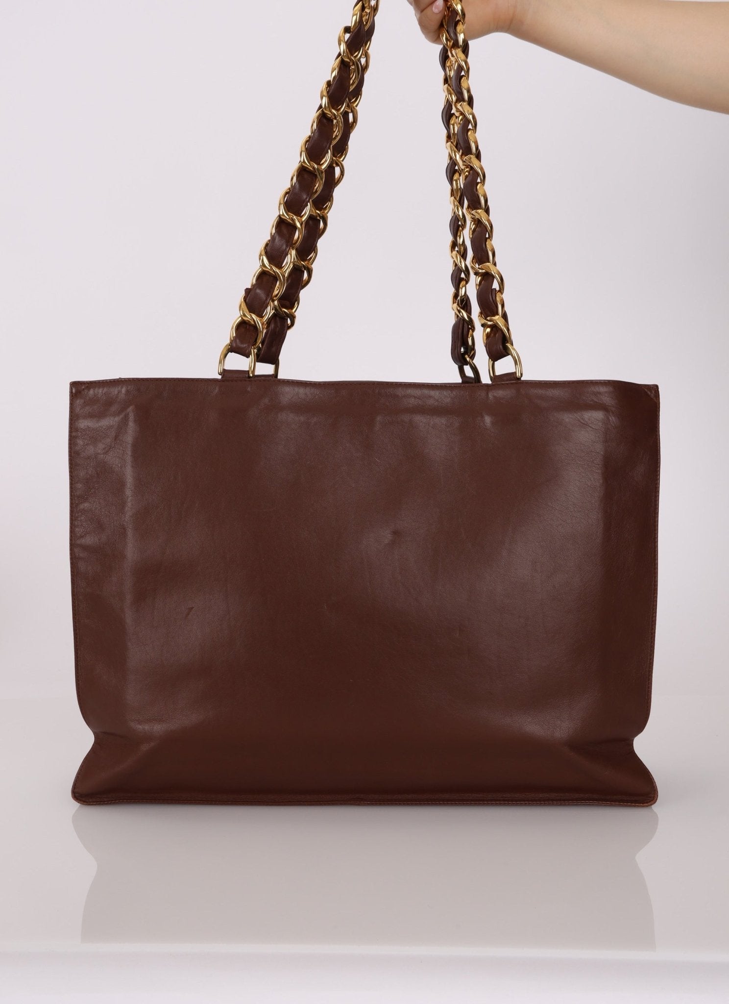 Chanel Chocolate Calfskin 24K GP Chunky Chain Tote - FashioNica