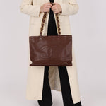 Chanel Chocolate Calfskin 24K GP Chunky Chain Tote - FashioNica