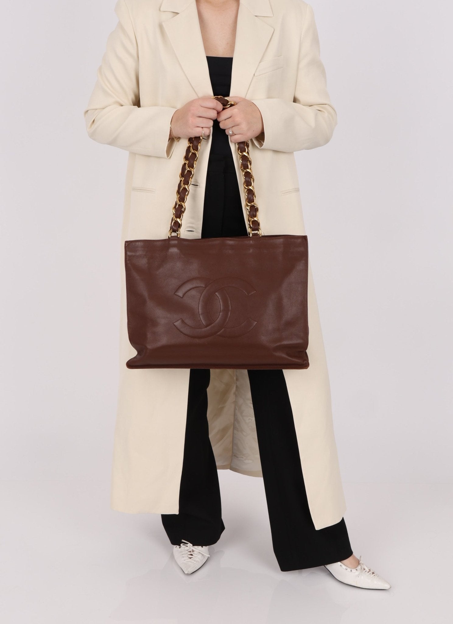 Chanel Chocolate Calfskin 24K GP Chunky Chain Tote - FashioNica