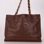 Chanel Chocolate Calfskin 24K GP Chunky Chain Tote - FashioNica