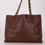 Chanel Chocolate Calfskin 24K GP Chunky Chain Tote - FashioNica