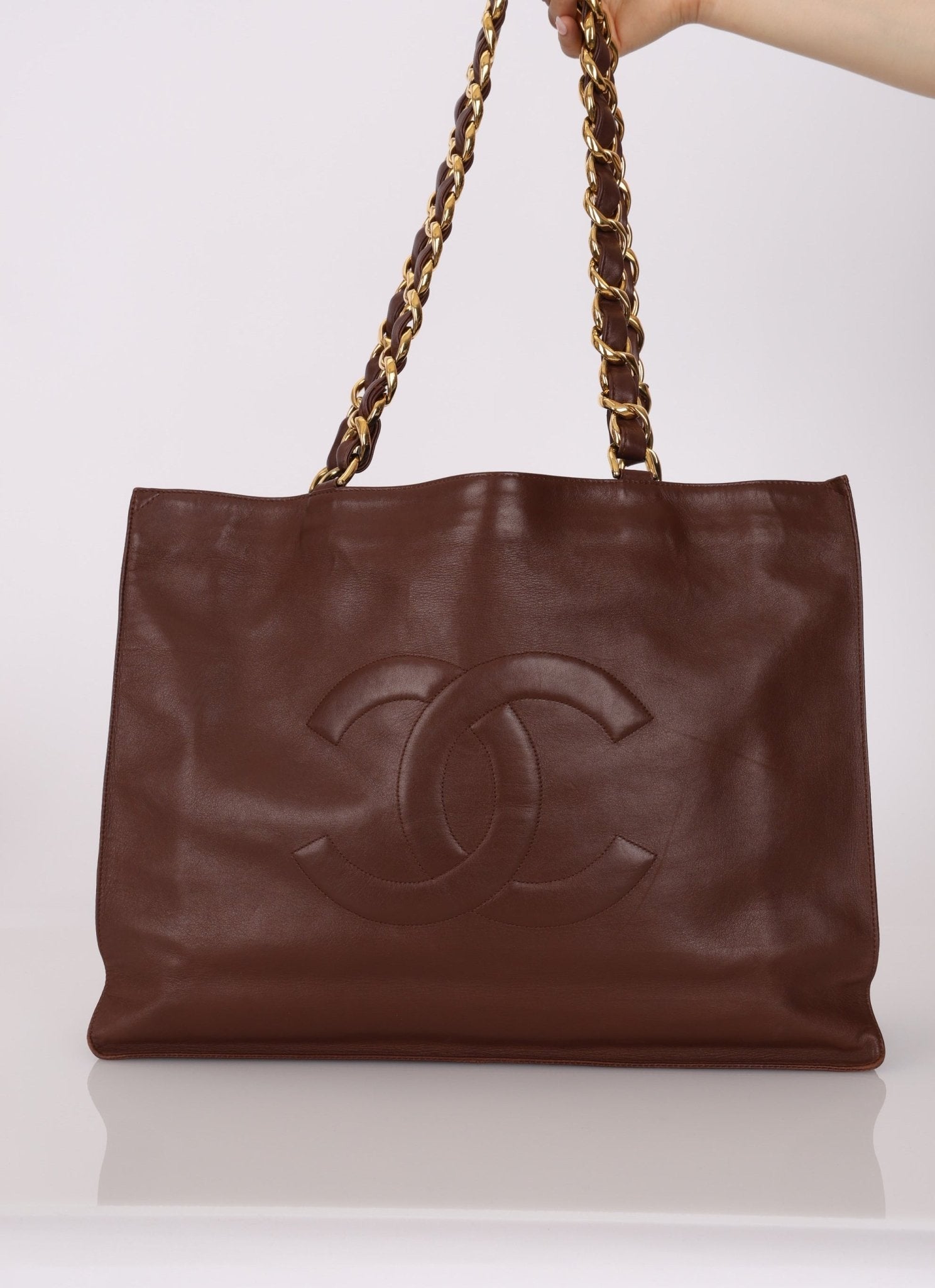 Chanel Chocolate Calfskin 24K GP Chunky Chain Tote - FashioNica