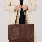 Chanel Chocolate Calfskin 24K GP Chunky Chain Tote - FashioNica