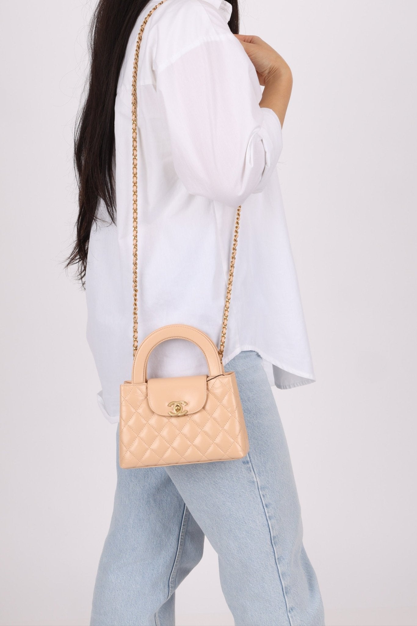 Chanel Quilted Aged Calfskin Beige Nano Kelly - FashioNica