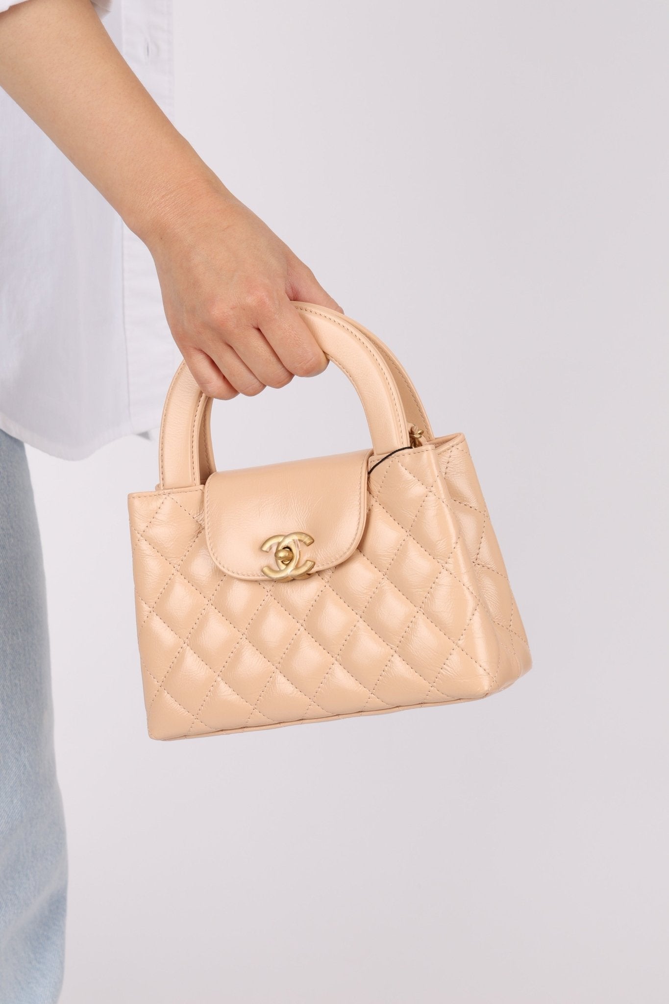 Chanel Quilted Aged Calfskin Beige Nano Kelly - FashioNica