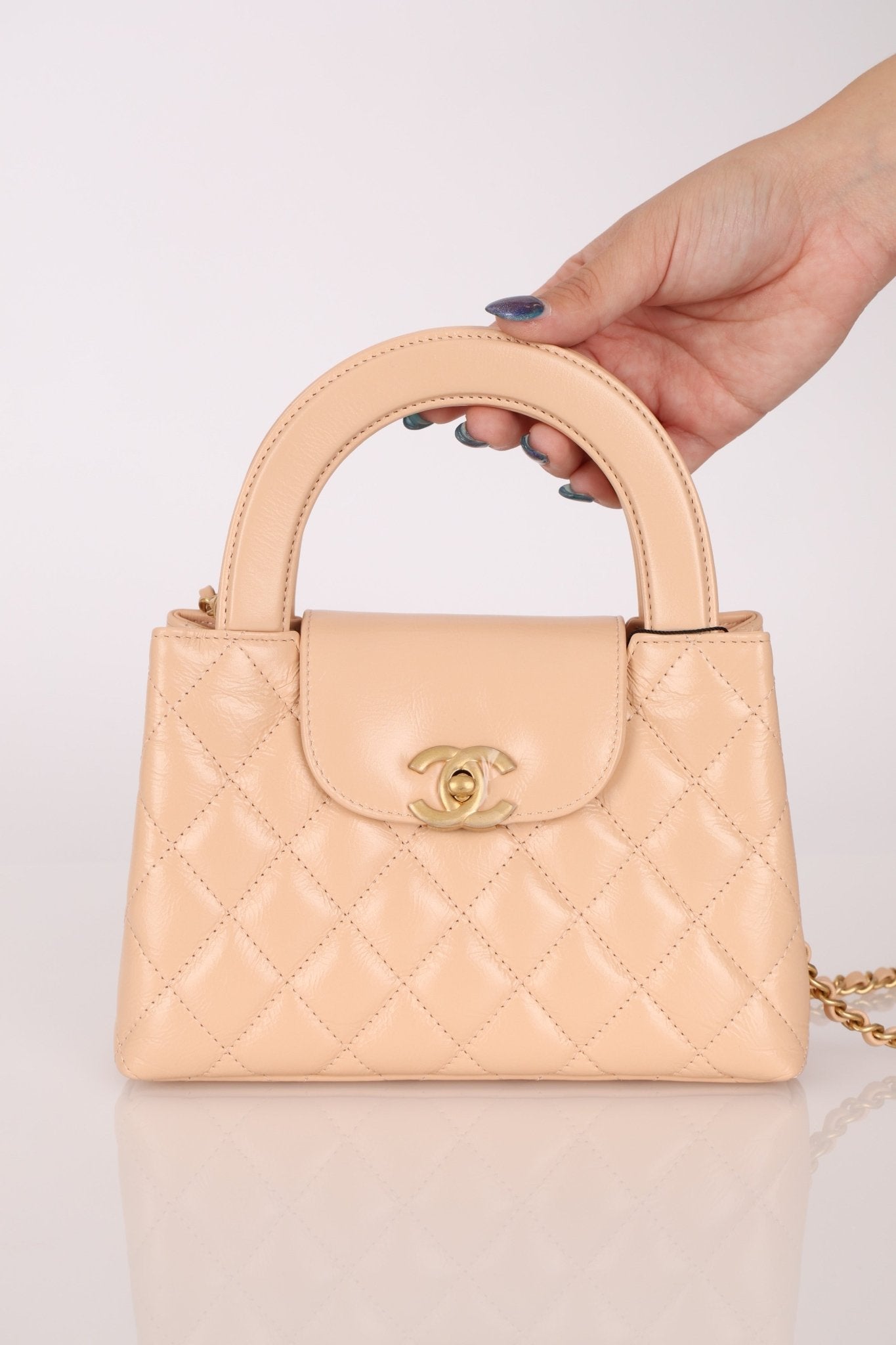 Chanel Quilted Aged Calfskin Beige Nano Kelly - FashioNica