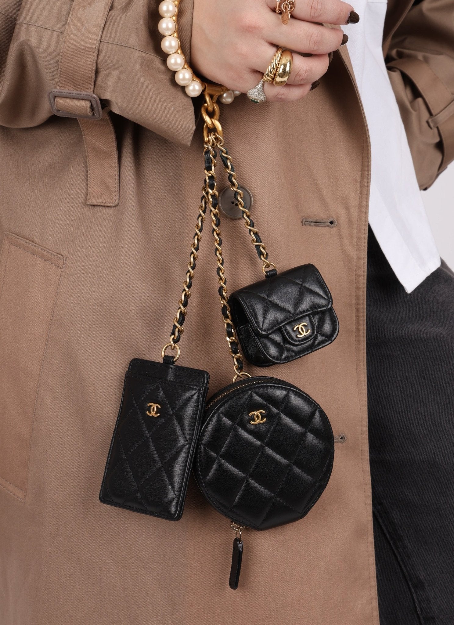 Chanel Runway Pearl Crown Trio Wristlet Multi Pouch - FashioNica