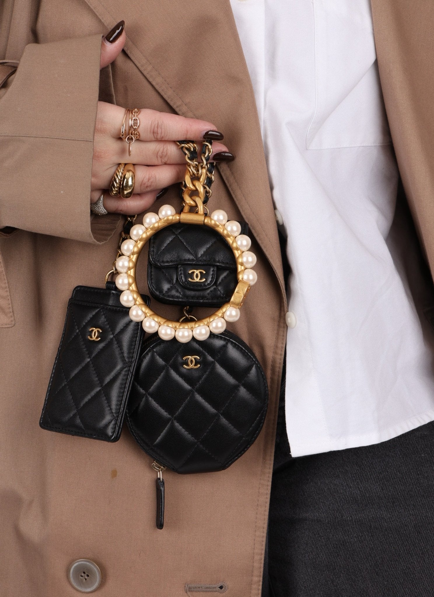 Chanel Runway Pearl Crown Trio Wristlet Multi Pouch - FashioNica