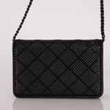 Chanel So Black Satin Crystal Studded Turnlock Wallet on Chain - FashioNica