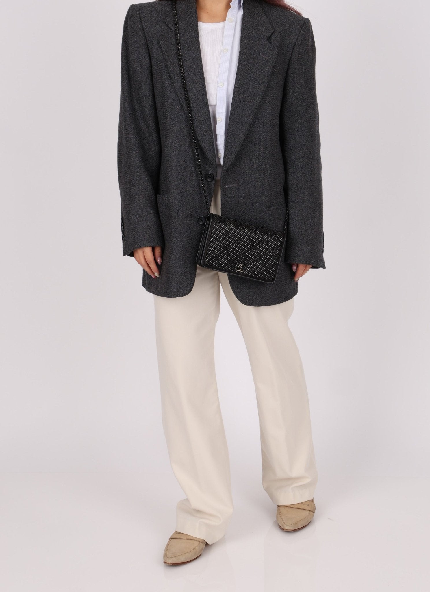 Chanel So Black Satin Crystal Studded Turnlock Wallet on Chain - FashioNica