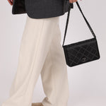 Chanel So Black Satin Crystal Studded Turnlock Wallet on Chain - FashioNica