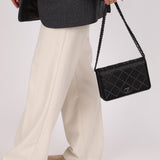 Chanel So Black Satin Crystal Studded Turnlock Wallet on Chain - FashioNica