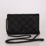 Chanel So Black Satin Crystal Studded Turnlock Wallet on Chain - FashioNica