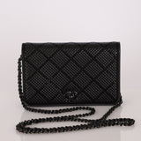 Chanel So Black Satin Crystal Studded Turnlock Wallet on Chain - FashioNica