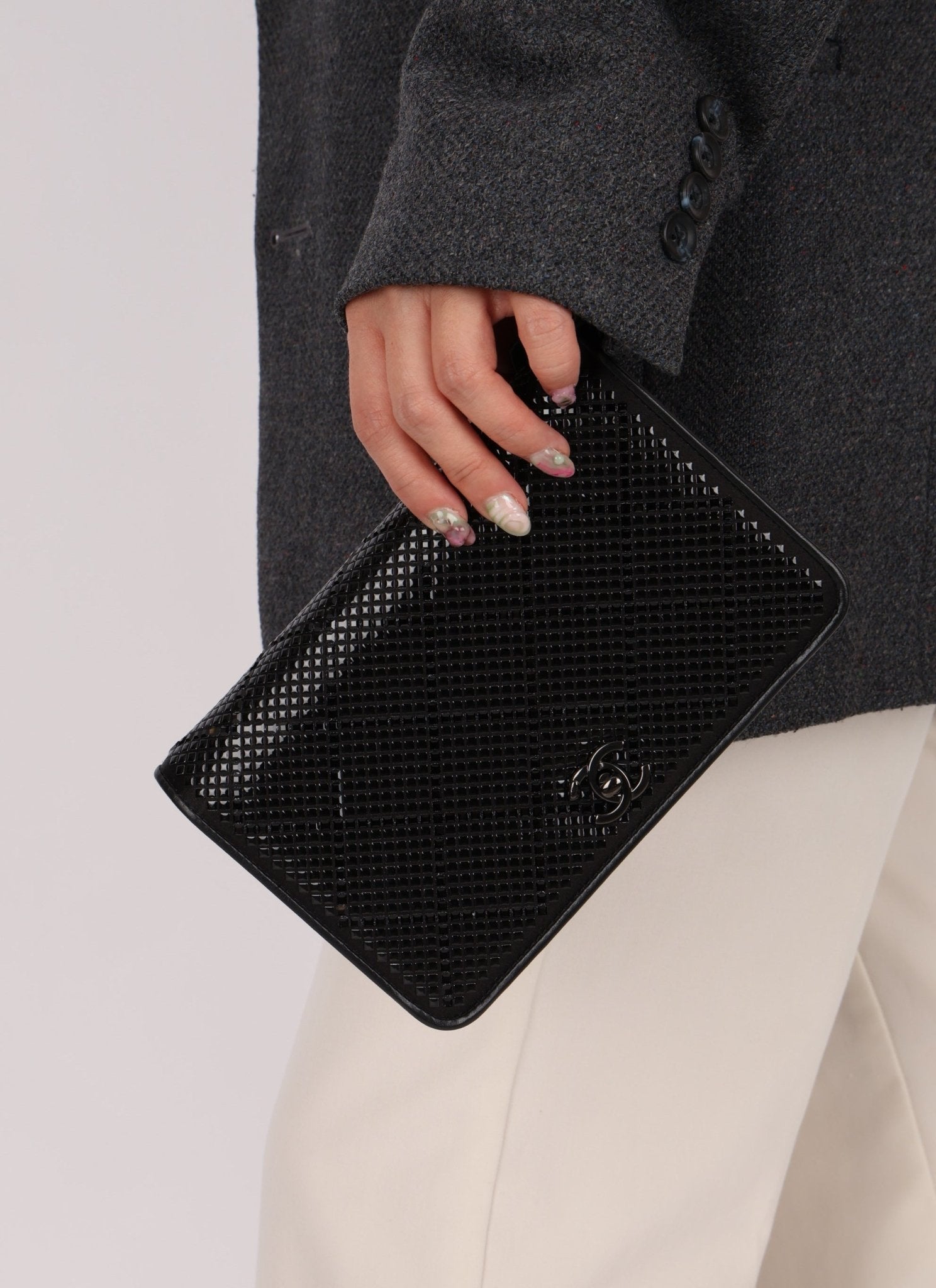 Chanel So Black Satin Crystal Studded Turnlock Wallet on Chain - FashioNica