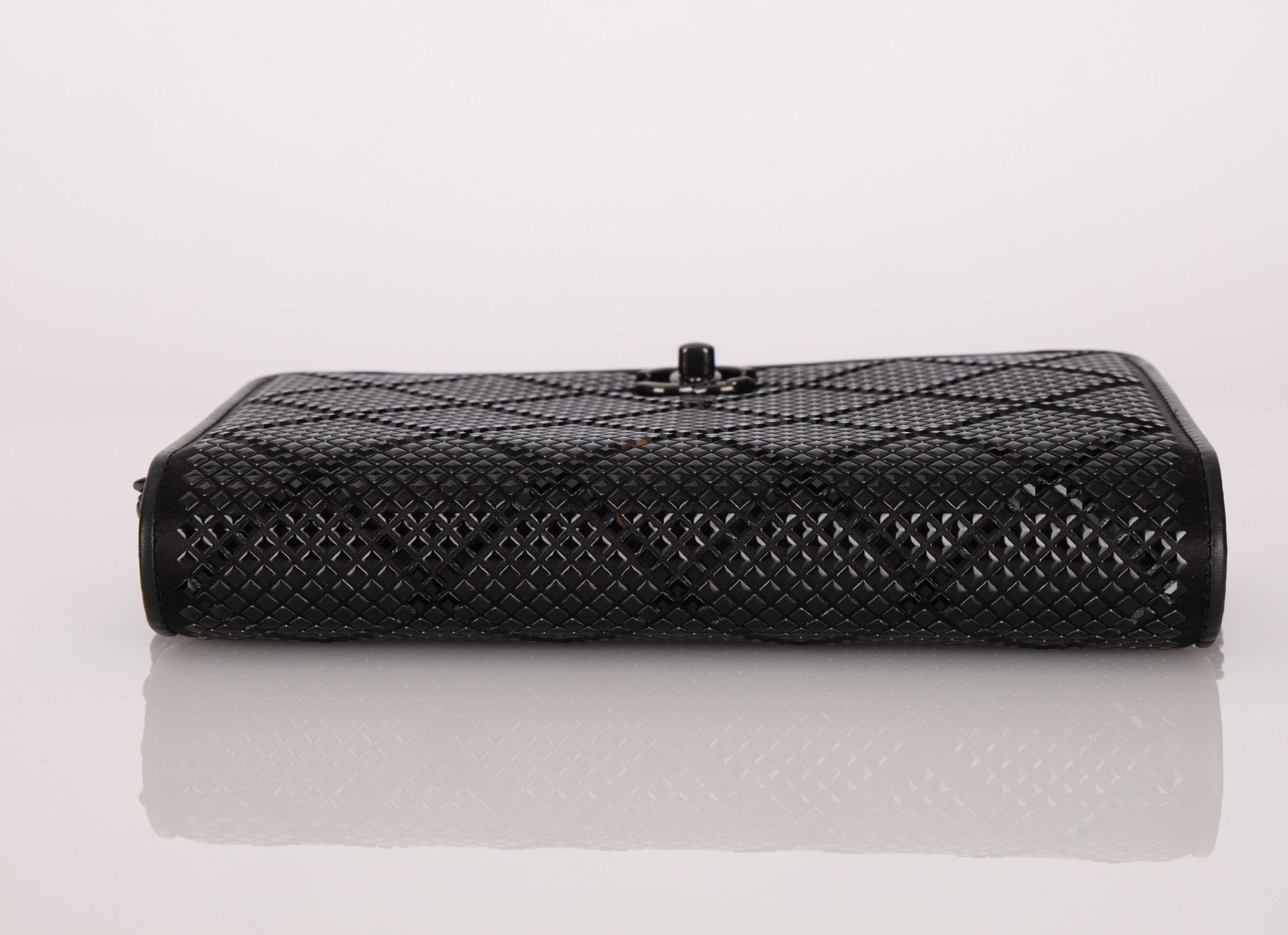 Chanel So Black Satin Crystal Studded Turnlock Wallet on Chain - FashioNica