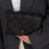 Chanel So Black Satin Crystal Studded Turnlock Wallet on Chain - FashioNica