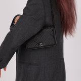 Chanel So Black Satin Crystal Studded Turnlock Wallet on Chain - FashioNica