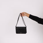 Chanel So Black Satin Crystal Studded Turnlock Wallet on Chain - FashioNica