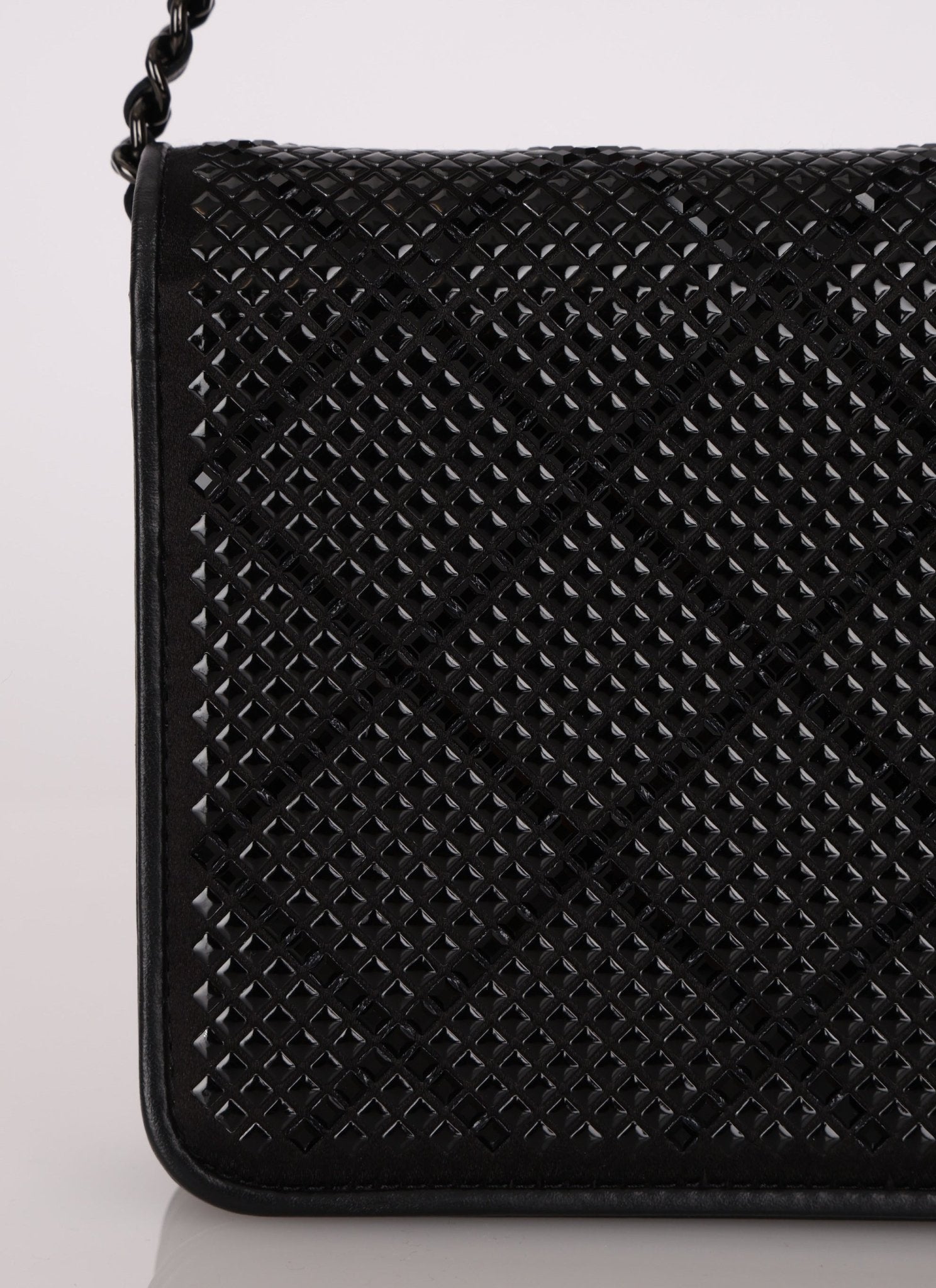 Chanel So Black Satin Crystal Studded Turnlock Wallet on Chain - FashioNica