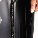 Chanel So Black Satin Crystal Studded Turnlock Wallet on Chain - FashioNica