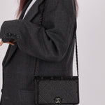 Chanel So Black Satin Crystal Studded Turnlock Wallet on Chain - FashioNica