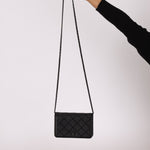 Chanel So Black Satin Crystal Studded Turnlock Wallet on Chain - FashioNica