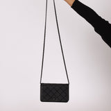 Chanel So Black Satin Crystal Studded Turnlock Wallet on Chain - FashioNica