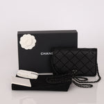Chanel So Black Satin Crystal Studded Turnlock Wallet on Chain - FashioNica