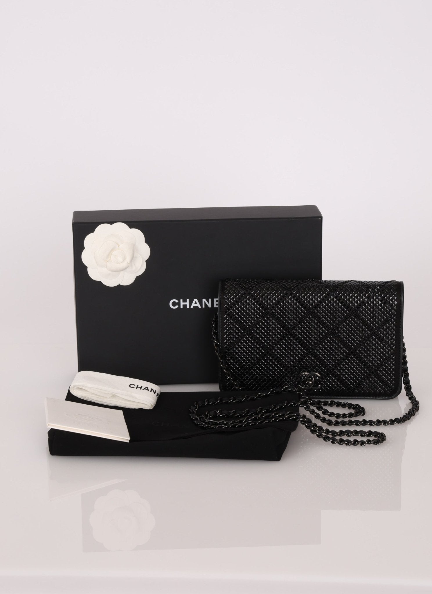 Chanel So Black Satin Crystal Studded Turnlock Wallet on Chain - FashioNica