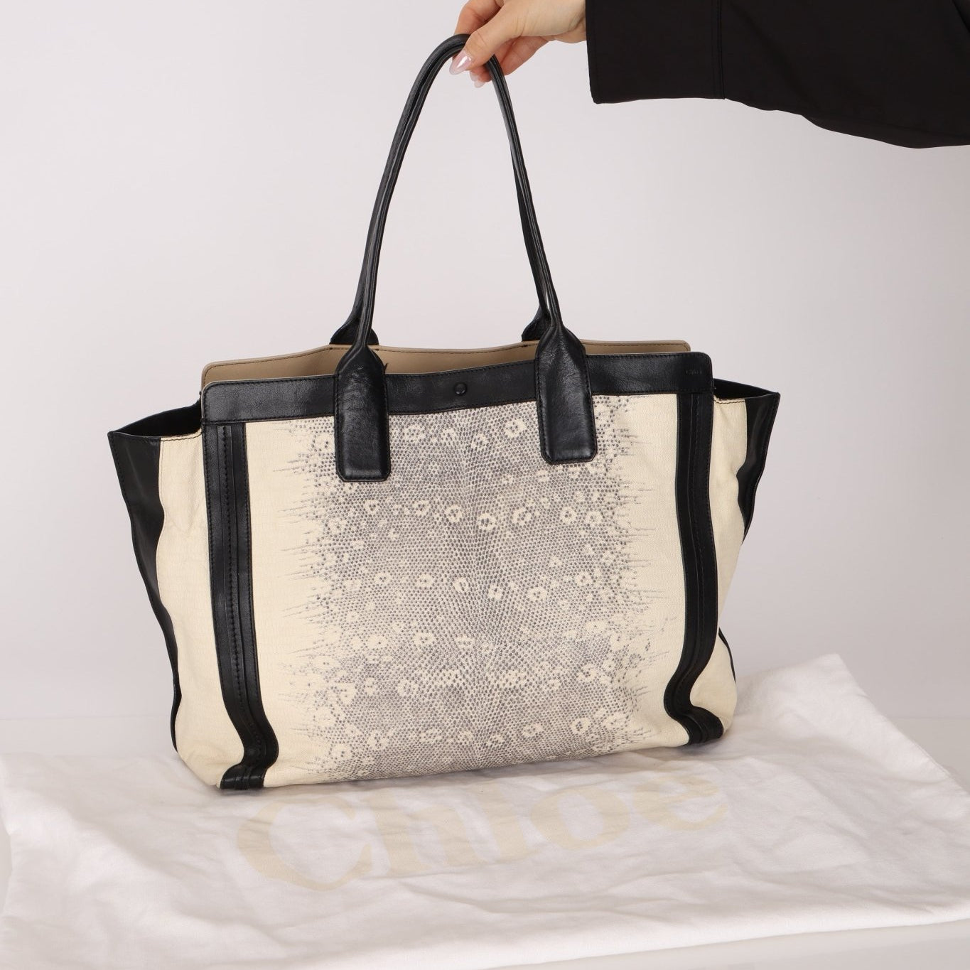 Chloe Opal & Black Embossed Ring Lizard Allison Tote Bag - FashioNica