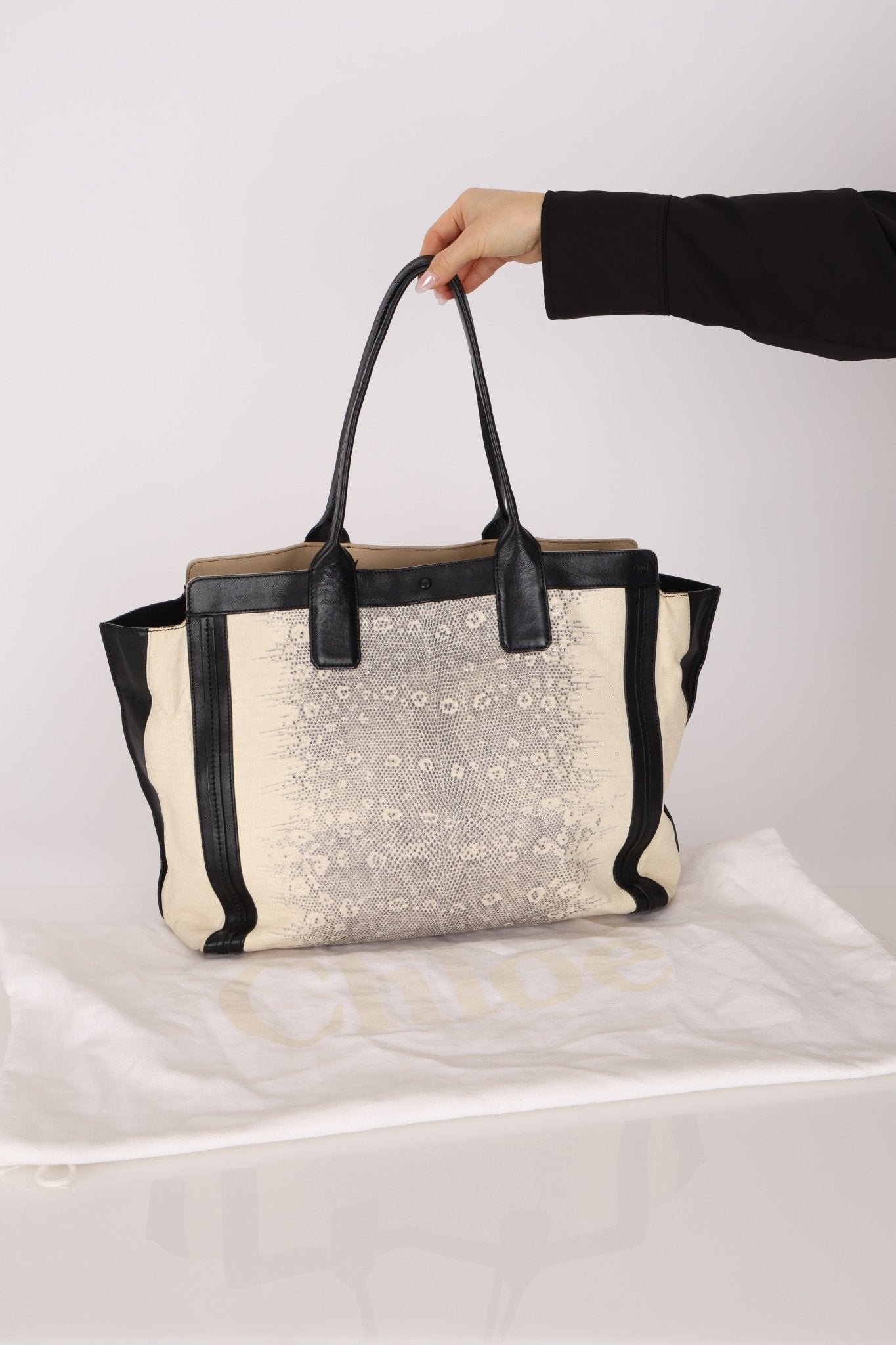 Chloe Opal & Black Embossed Ring Lizard Allison Tote Bag - FashioNica
