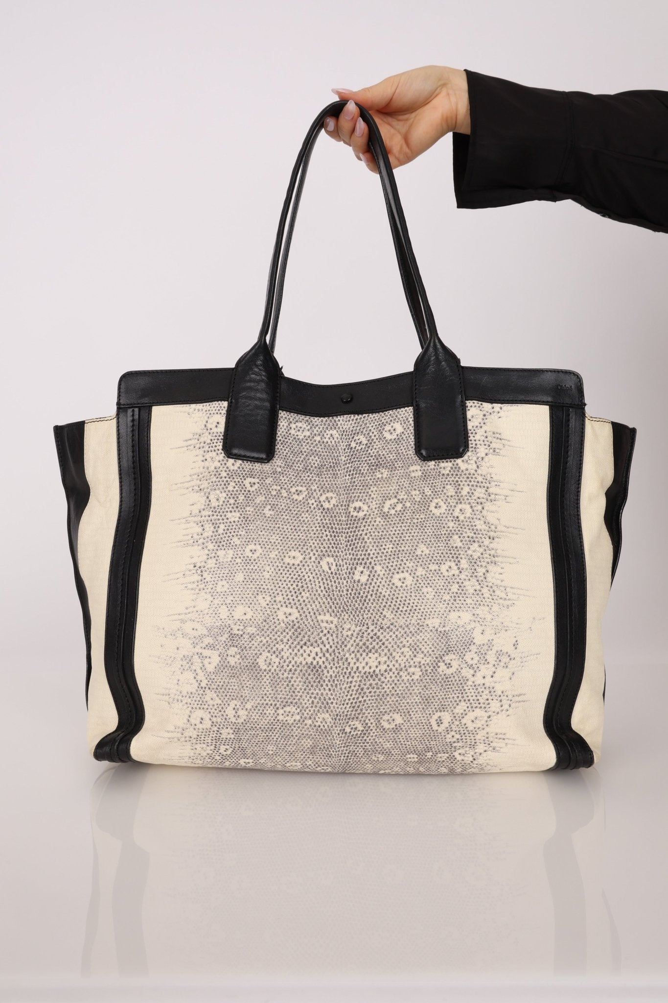 Chloe Opal & Black Embossed Ring Lizard Allison Tote Bag - FashioNica