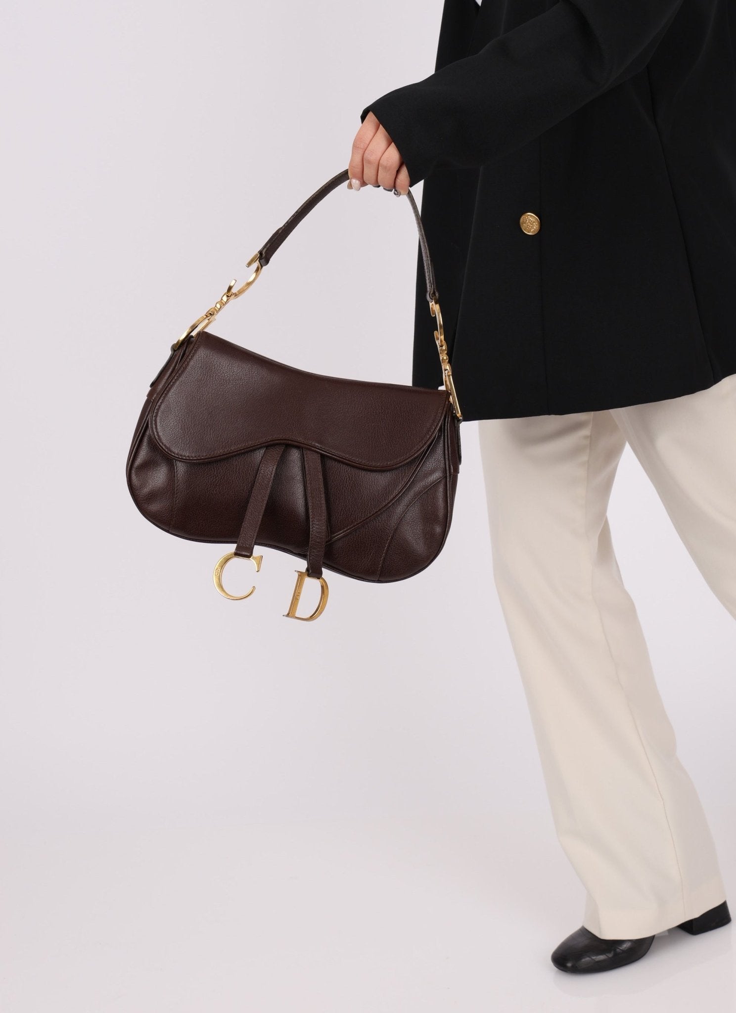 Dior 2001 Chocolate Calfskin Double Saddle Bag - FashioNica