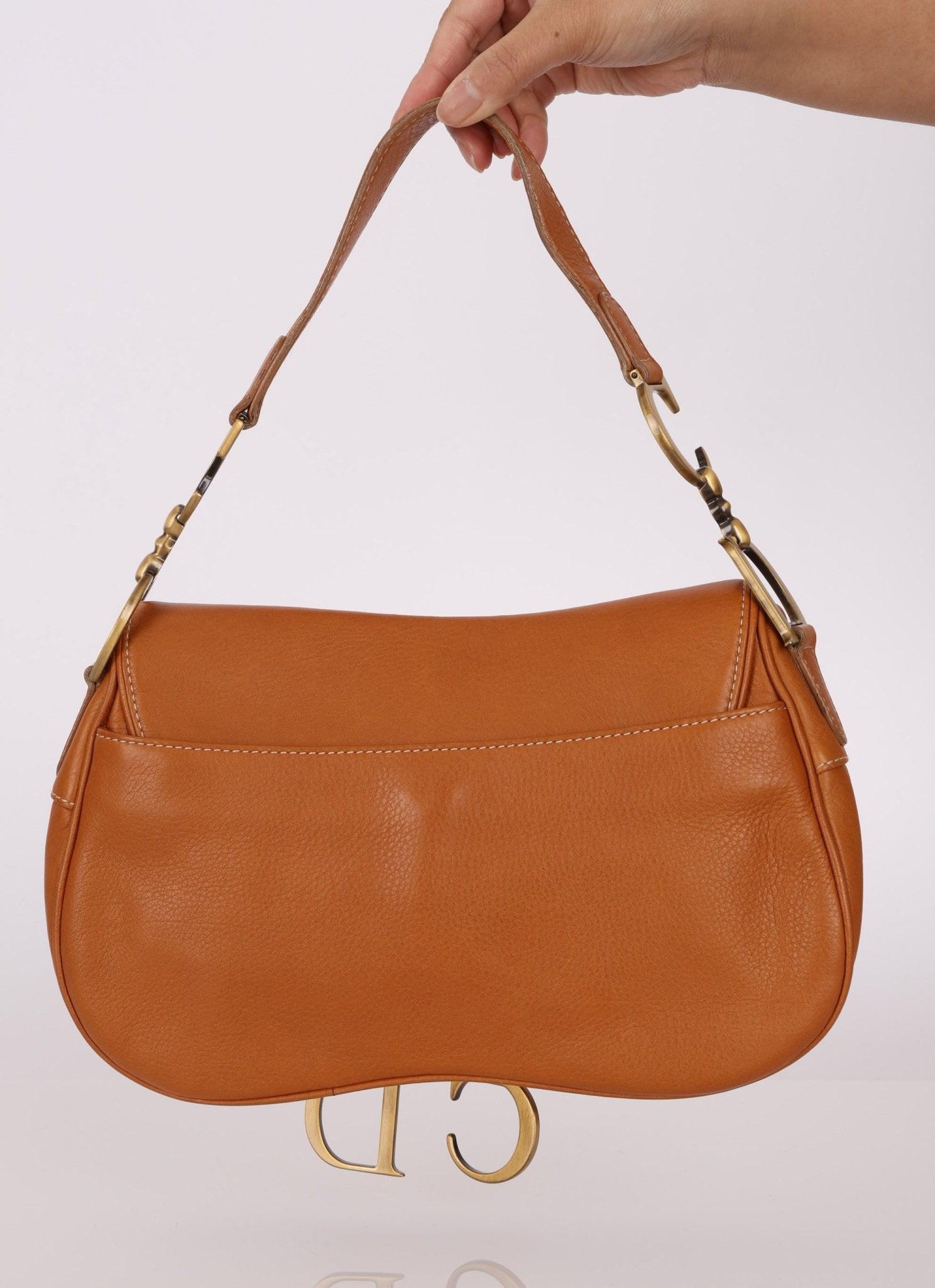 Dior 2002 Tan Grained Calfskin Double Saddle - FashioNica