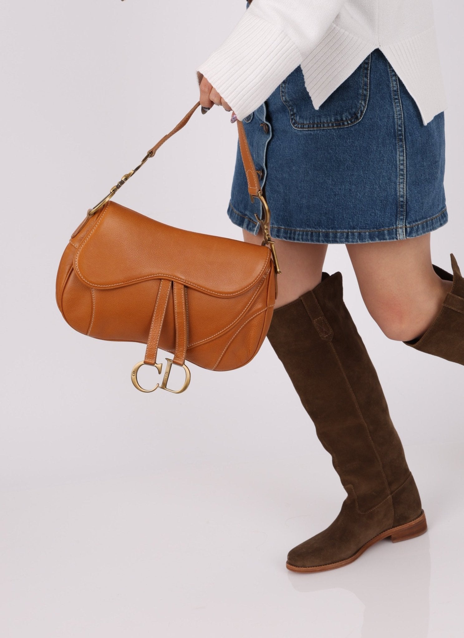 Dior 2002 Tan Grained Calfskin Double Saddle - FashioNica